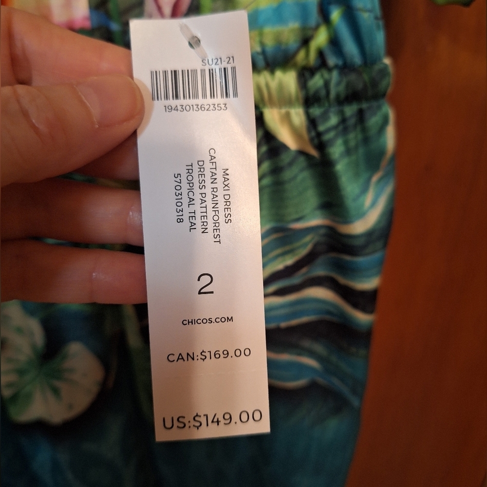 Chicos Caftan Rainforest Dress Maxi Size US 12 Large NWT Tropical BEACH NWT $149 - Picture 5 of 6